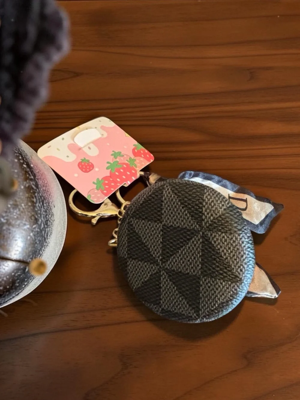 Portable Grey/Black Compact Double Sided Mirror Keychain w/ Ribbon- S/H Discount